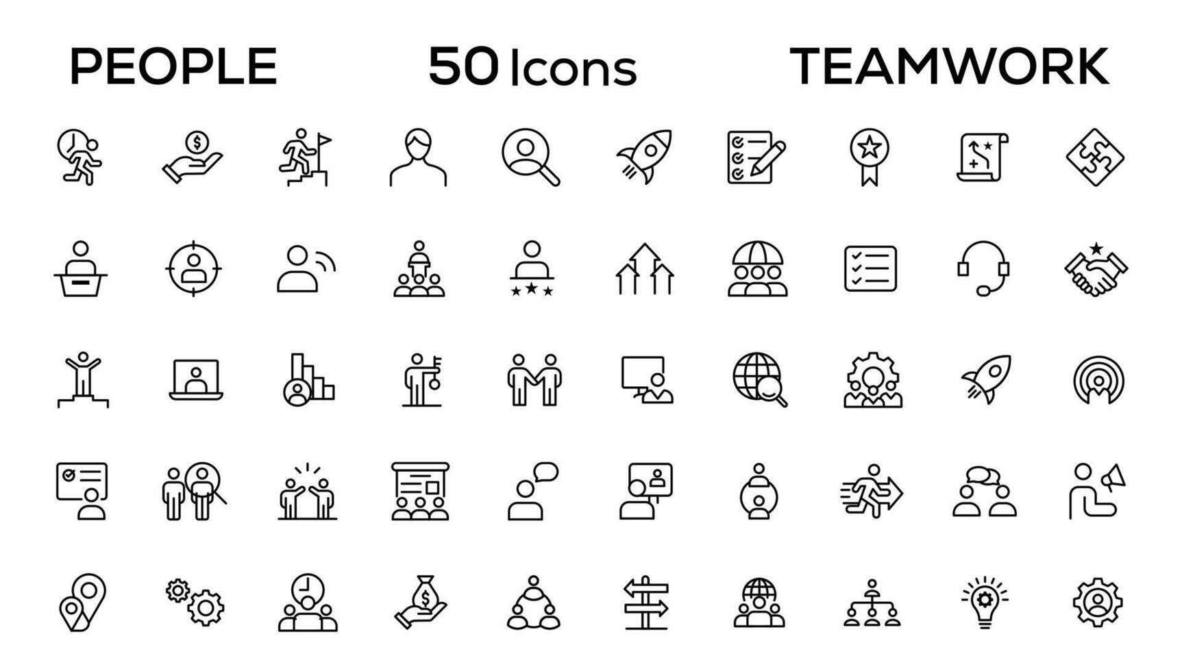 gens et travail en équipe ligne Icônes collection. gros icône ensemble dans une plat conception. mince contour Icônes pack vecteur