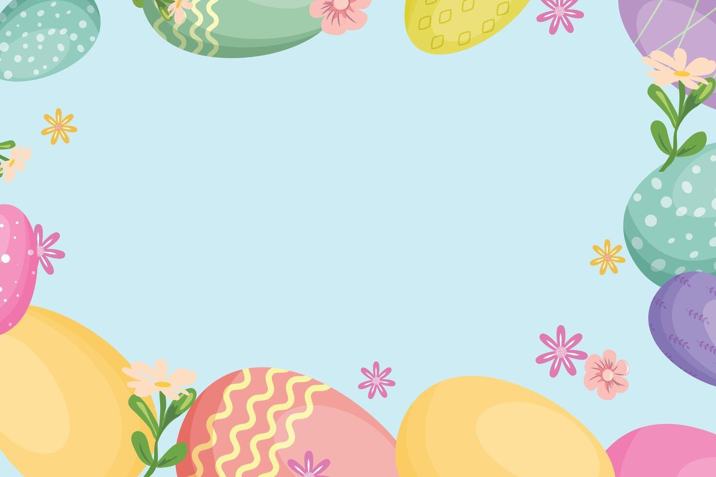 Pâques Vide modèle avec des œufs et fleurs autour vecteur