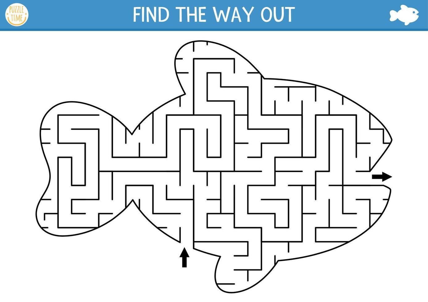 en dessous de le mer géométrique Labyrinthe pour enfants. océan préscolaire imprimable activité. l'eau poisson en forme de labyrinthe Jeu ou puzzle pour les enfants vecteur