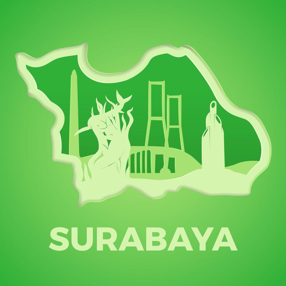 surabaya Indonésie vert point de repère avec papier Couper style vecteur