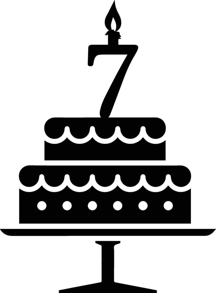 une noir et blanc image de une gâteau avec le nombre sept sur il. vecteur