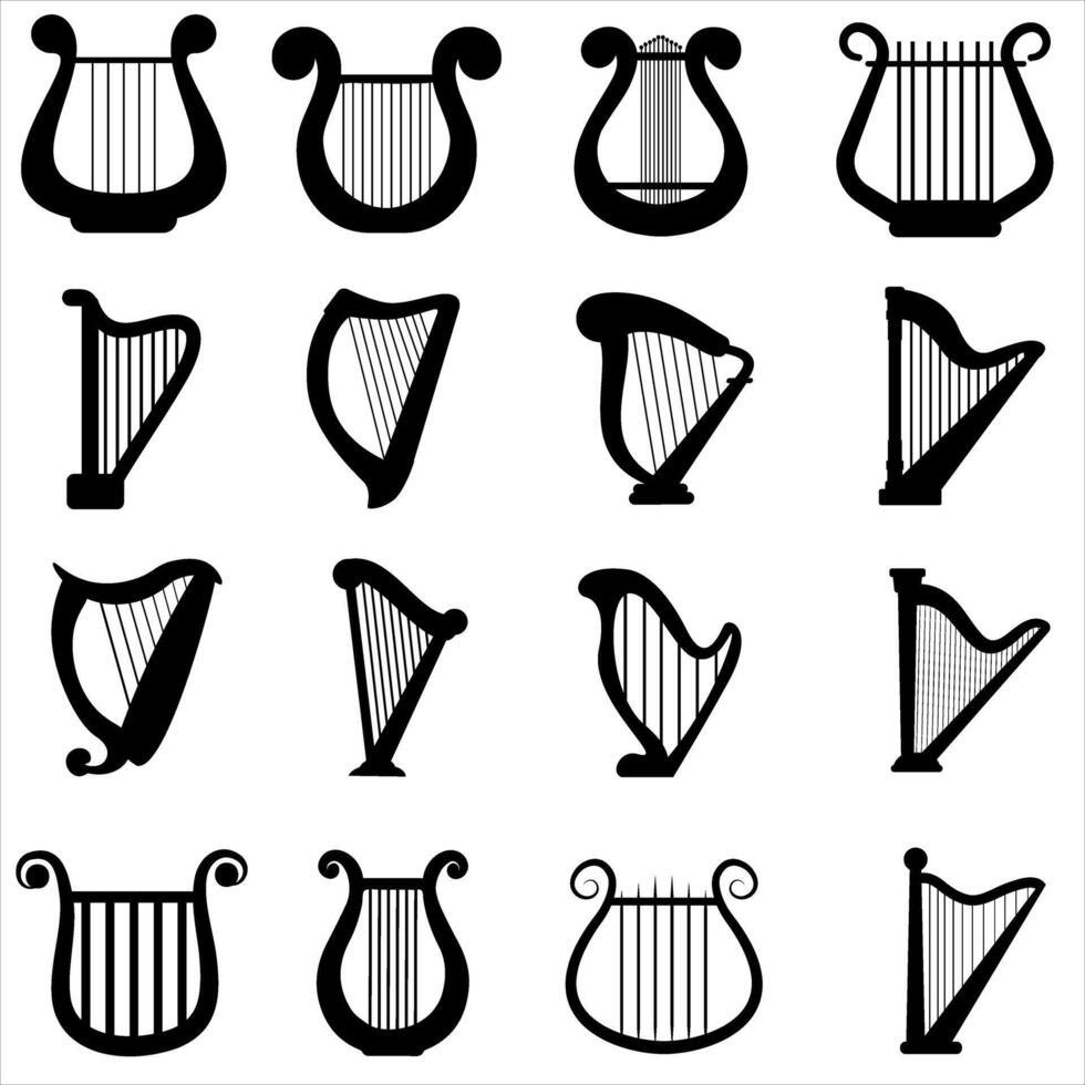 harpe icône vecteur ensemble. la musique illustration signe collection. orchestre symbole ou logo.