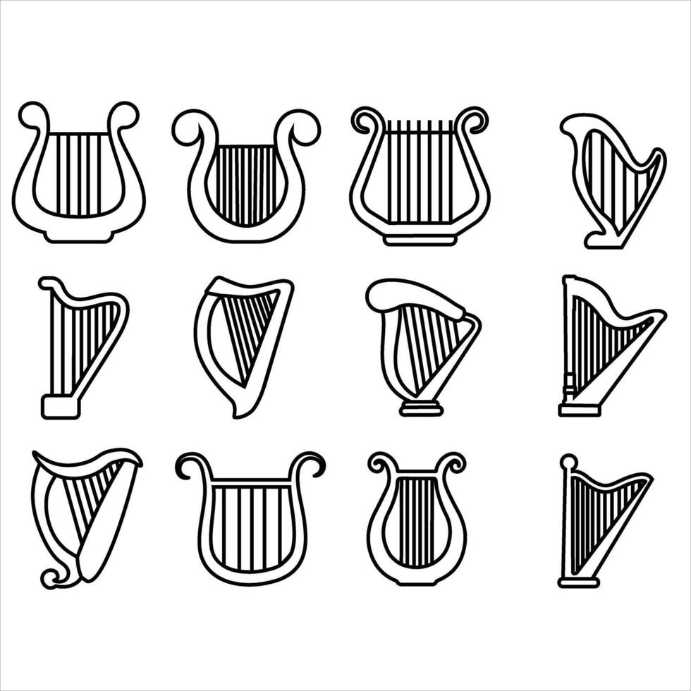 harpe icône vecteur ensemble. la musique illustration signe collection. orchestre symbole ou logo.