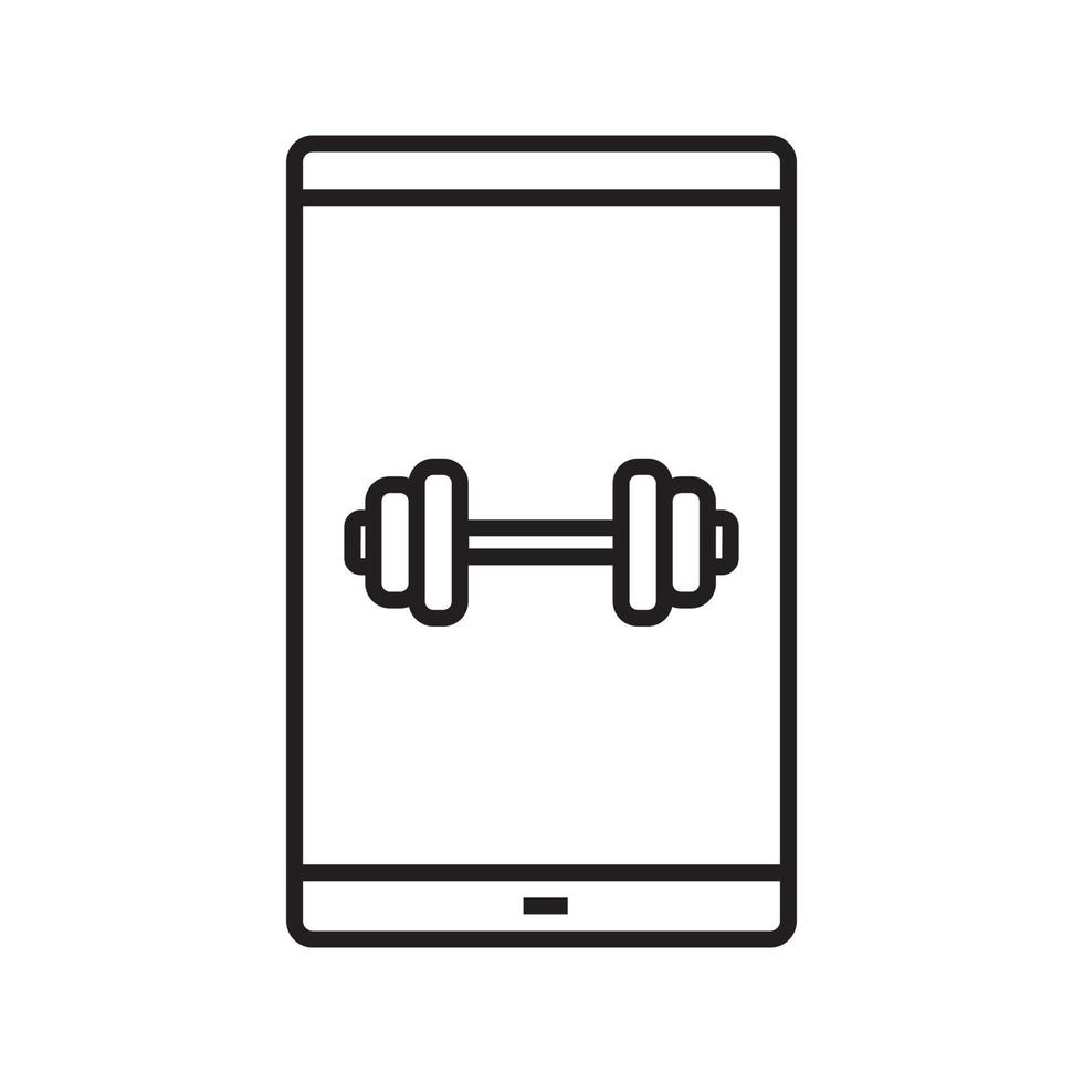 icône linéaire de l'application de remise en forme pour smartphone. illustration de la ligne mince. téléphone intelligent avec symbole de contour d'haltères de gym. dessin de contour isolé de vecteur