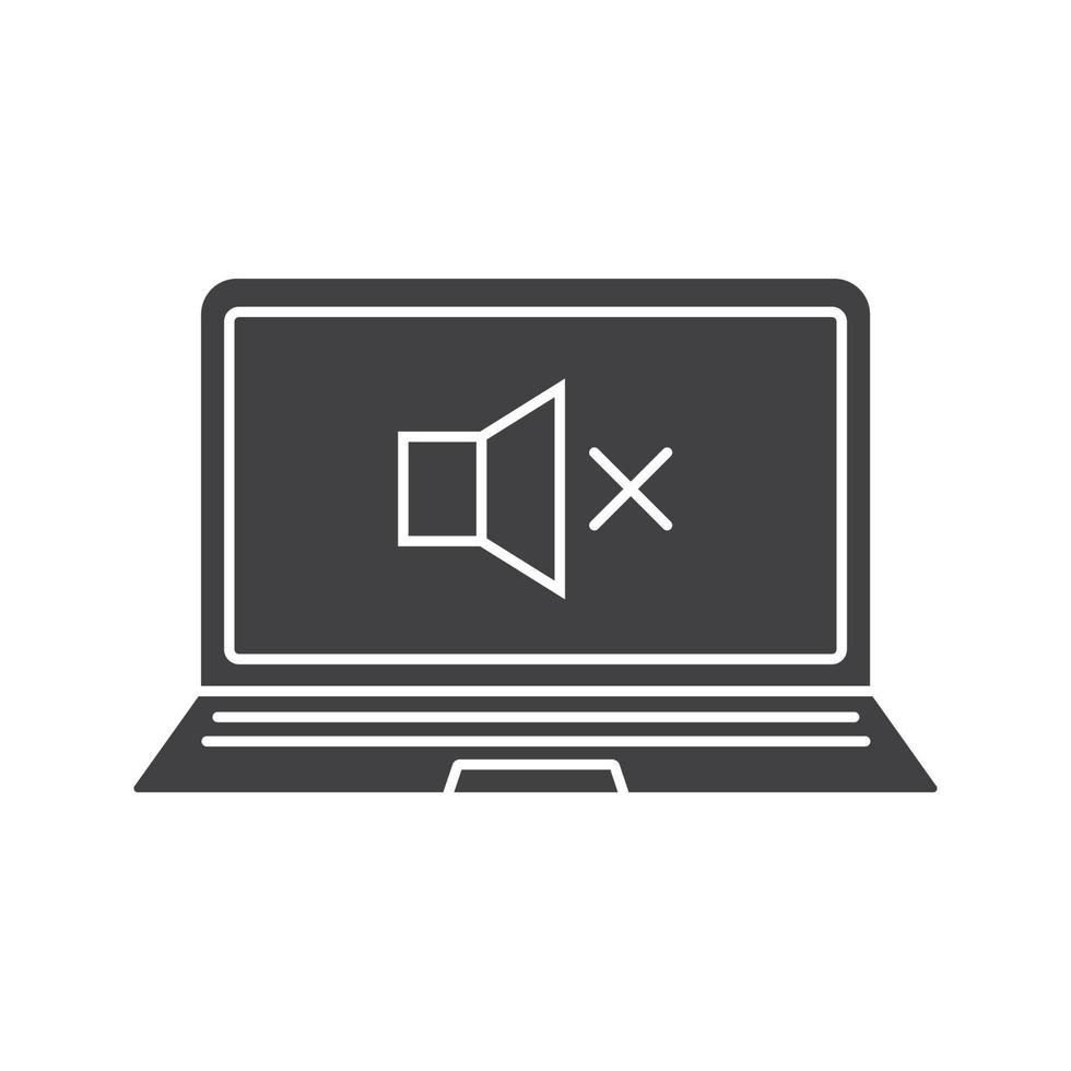 icône de glyphe du son de l'ordinateur portable. symbole de silhouette. ordinateur portable avec haut-parleur. espace négatif. illustration vectorielle isolée vecteur