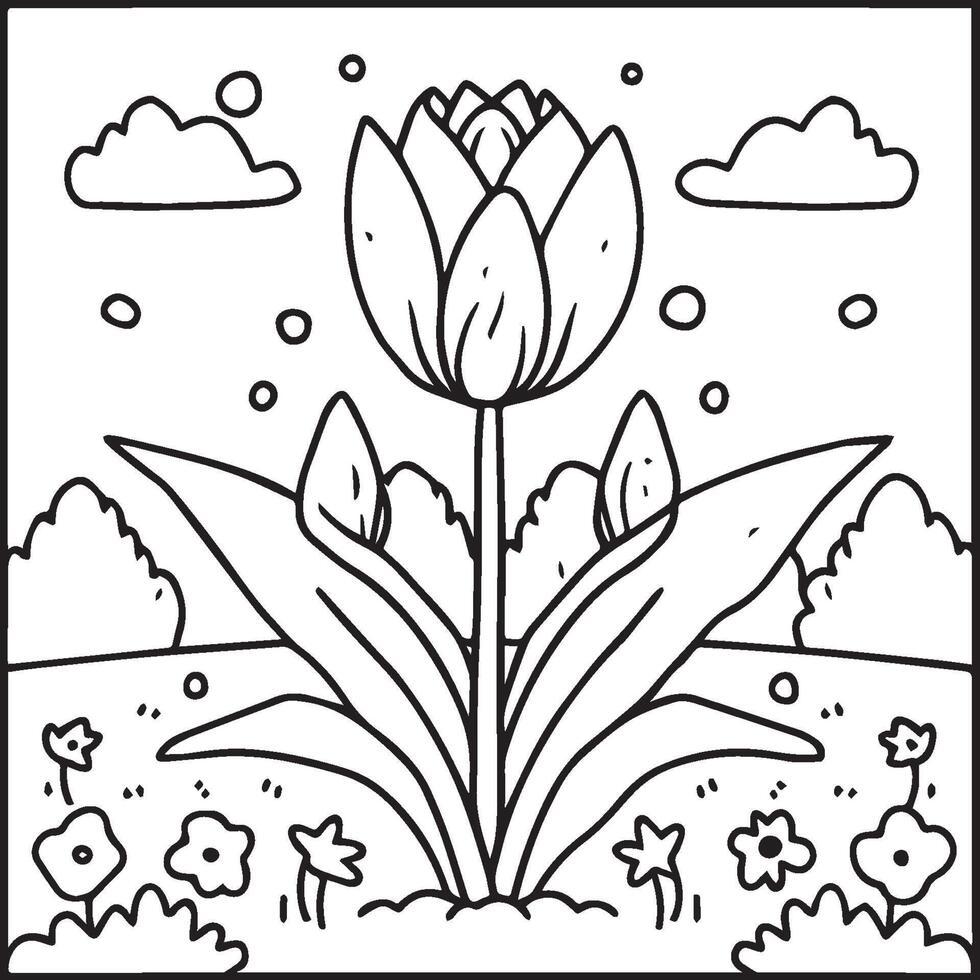 tulipe coloration pages. tulipe fleur contour vecteur. fleurs coloration pages pour coloration livre vecteur