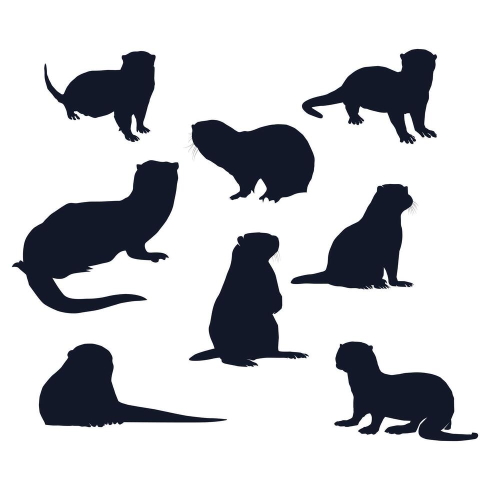 ensemble de une loutre vecteur silhouettes