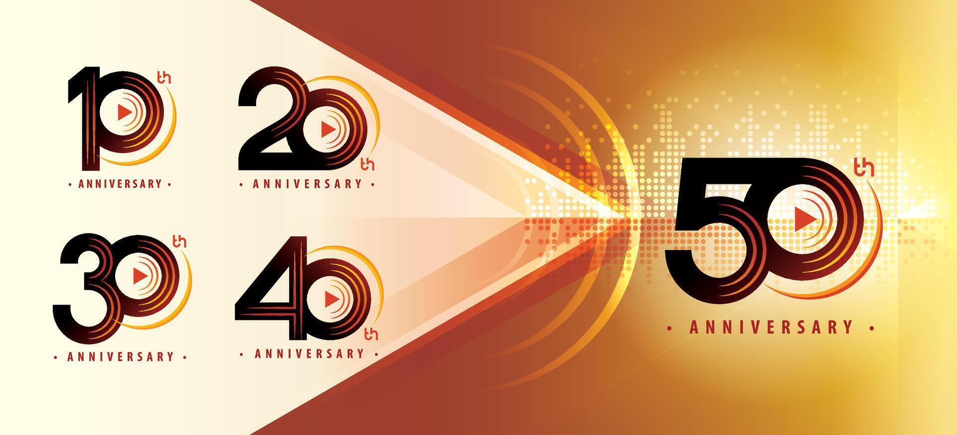 ensemble de dix à 50 ans anniversaire logotype conception, Dix à cinquante ans célébrer anniversaire logo plusieurs ligne pour fête vecteur