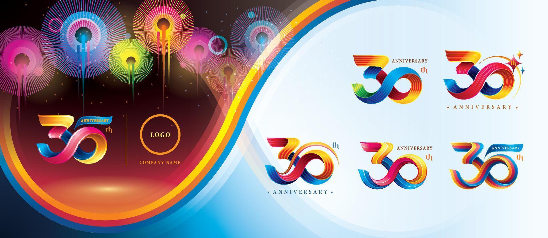 ensemble de 30 anniversaire coloré logotype conception, 30 ans fête logo. abstrait torsion infini plusieurs ligne coloré vecteur