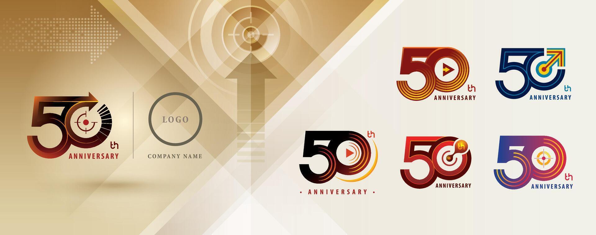 ensemble de 50e anniversaire logotype conception, cinquante ans célébrer anniversaire logo plusieurs ligne pour fête événement, jouer flèche, cible signe logo, vecteur