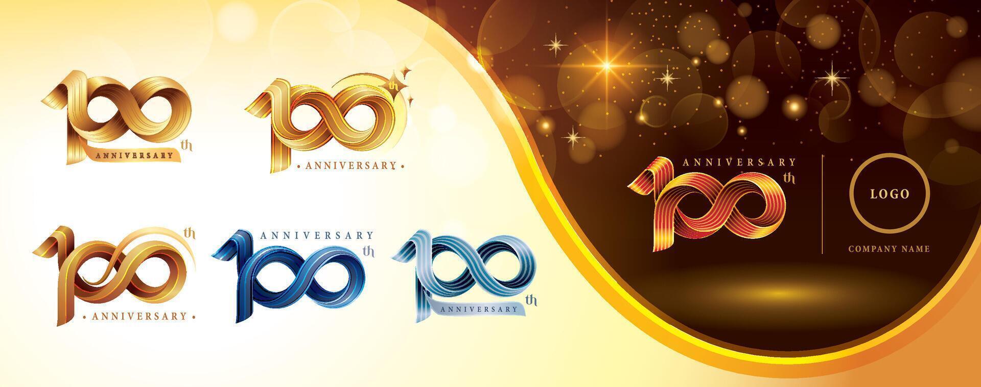 ensemble de 100e anniversaire logotype conception, cent ans anniversaire fête logo vecteur