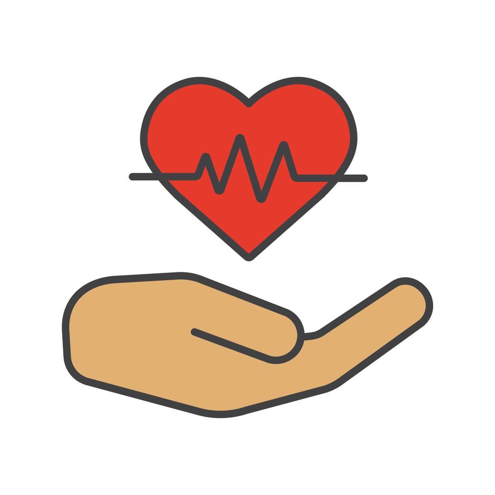 icône de couleur de soins cardiaques. main humaine avec courbe de rythme cardiaque. illustration vectorielle isolée vecteur