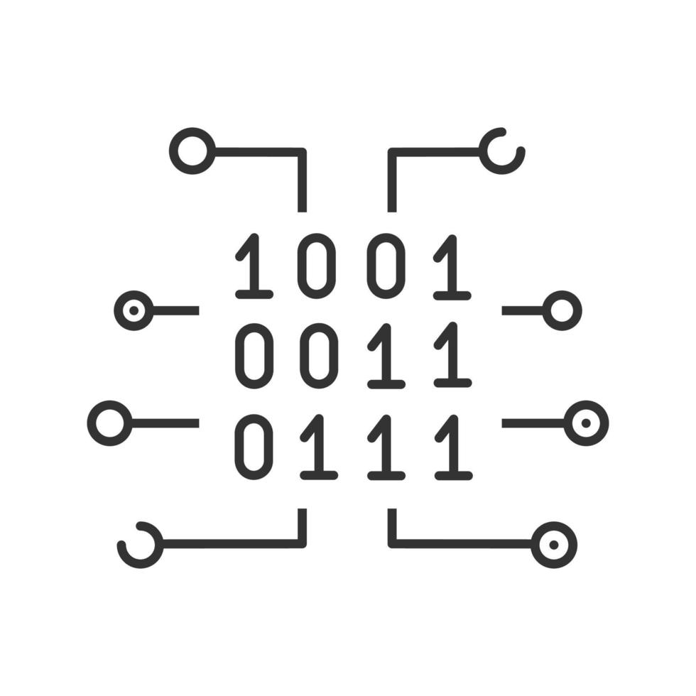 icône linéaire de code binaire. illustration de la ligne mince. données numériques. l'informatique. symbole de contour. dessin de contour isolé de vecteur