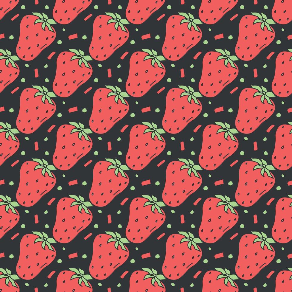 motif de fraises sans soudure. vecteur de doodle avec des icônes de fraises rouges. modèle de fraises vintage