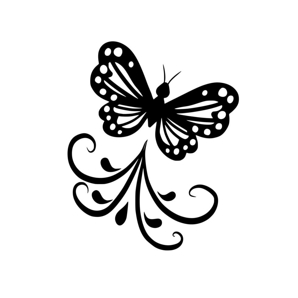 papillon silhouette épanoui ligne ornement illustration noir art vecteur