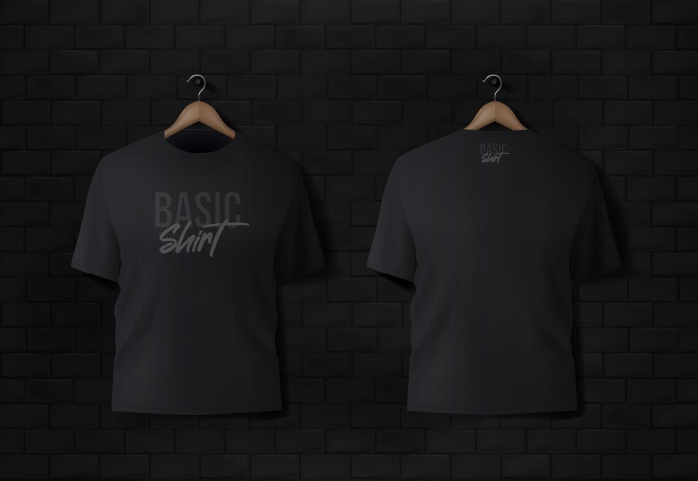 de base noir Masculin T-shirt réaliste maquette. de face et retour voir. Vide textile impression modèle pour mode vêtements. vecteur