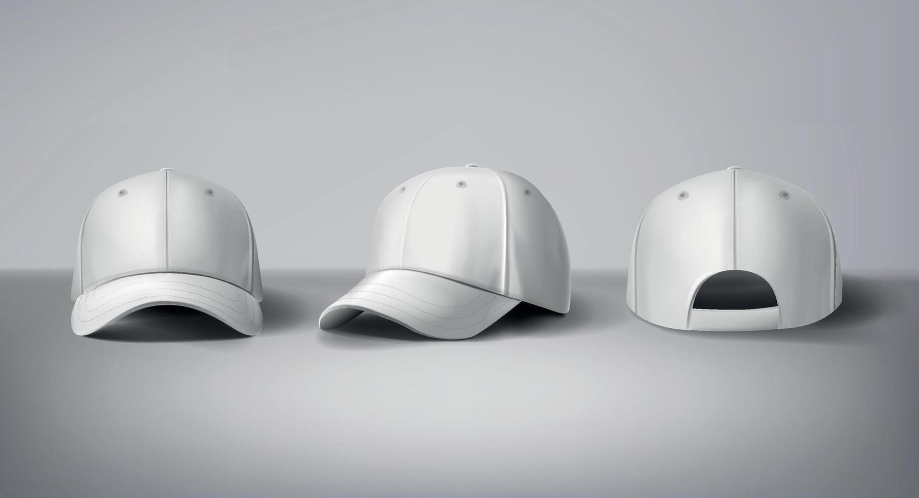 noir et blanc base-ball casquettes moquer en haut dans gris arrière-plan, de face et retour ou différent côtés. pour l'image de marque et publicité. vecteur