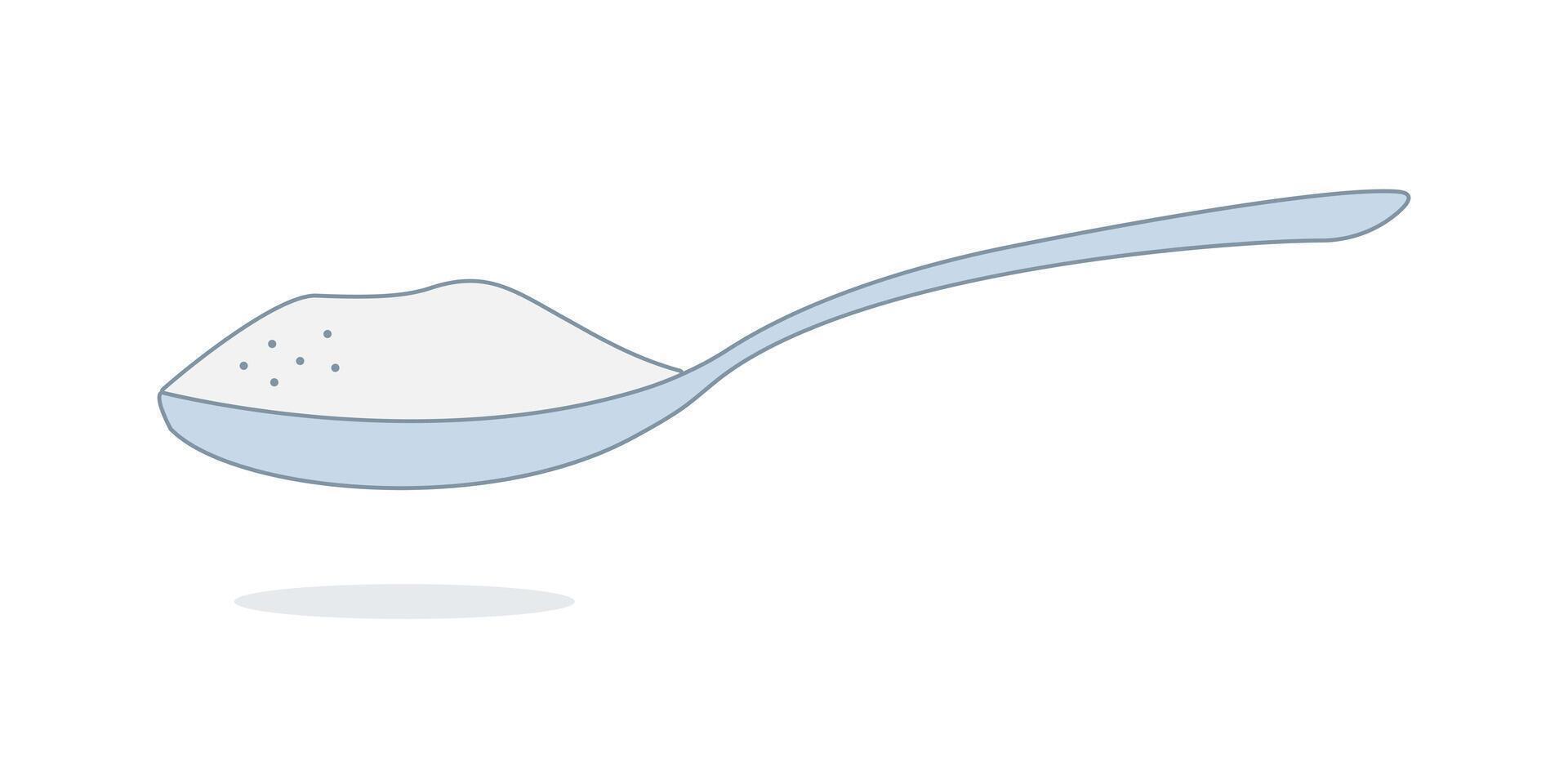 une cuillerée de sucre. une poignée de blanc raffiné sucre sur une cuillère. ajouter ingrédient pour sucré recette. isolé objet. côté voir. vecteur illustration