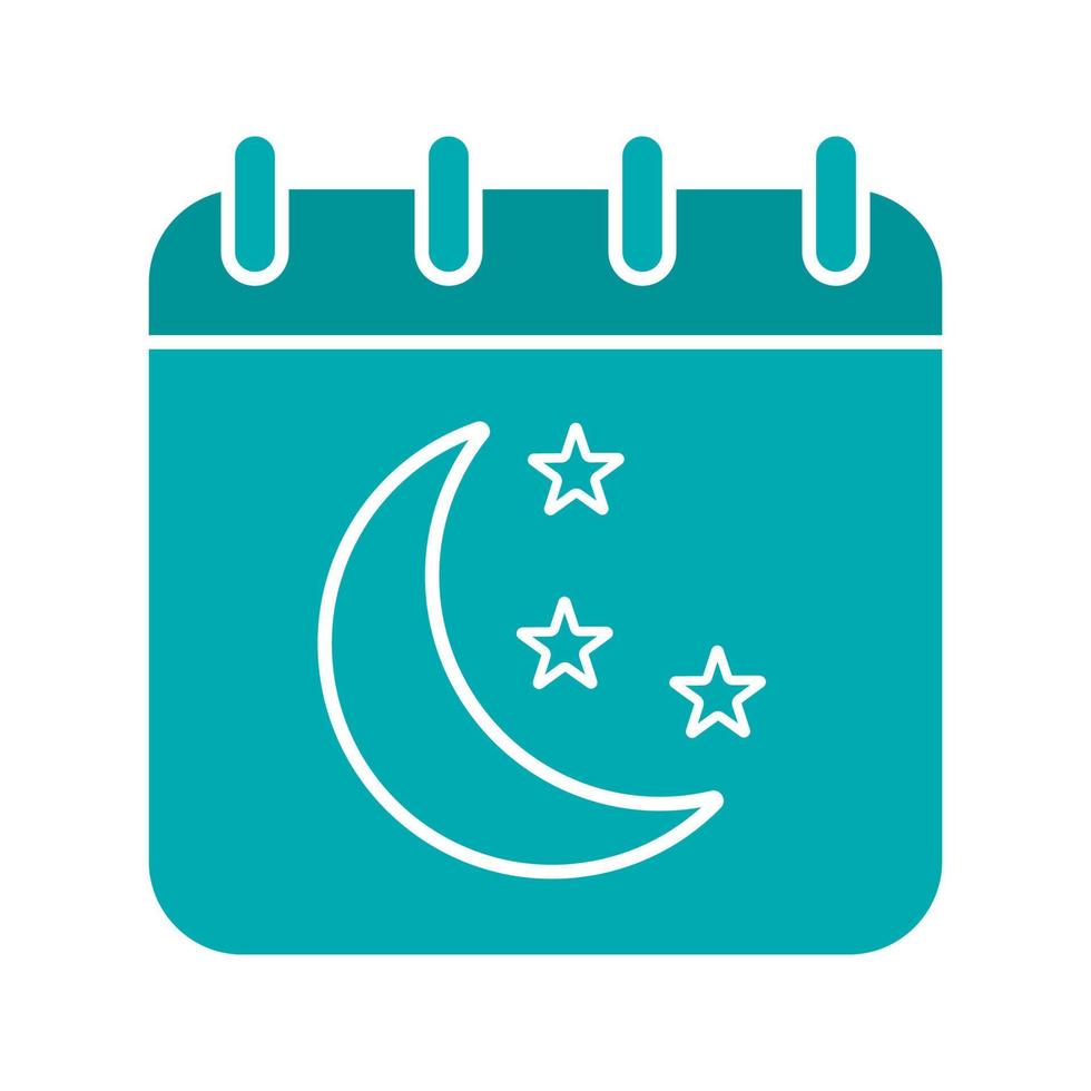 icône de couleur de glyphe de calendrier de nuit. page de calendrier avec la lune et les étoiles. symbole de la silhouette sur fond blanc. espace négatif. illustration vectorielle vecteur