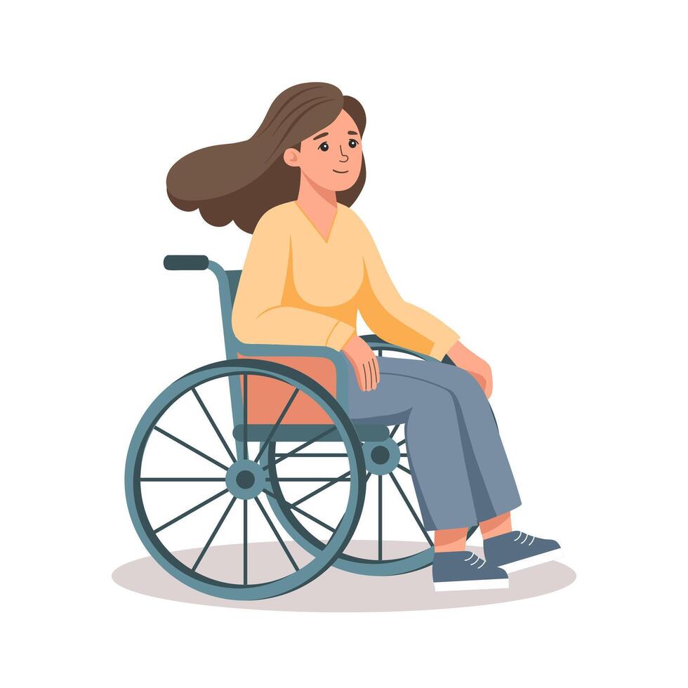 femelle personnage dans une fauteuil roulant, Jeune femme avec handicapées. invalidité droits concept. illustration, vecteur