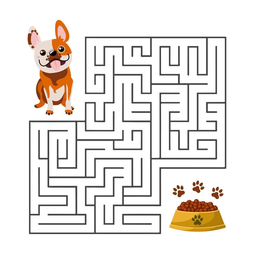 labyrinthe éducatif pour les enfants avec un drôle de chien et un bol de nourriture. notion d'éducation. illustration, vecteur