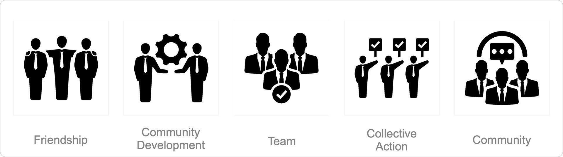 une ensemble de 5 communauté Icônes comme amitié, communauté développement, équipe vecteur