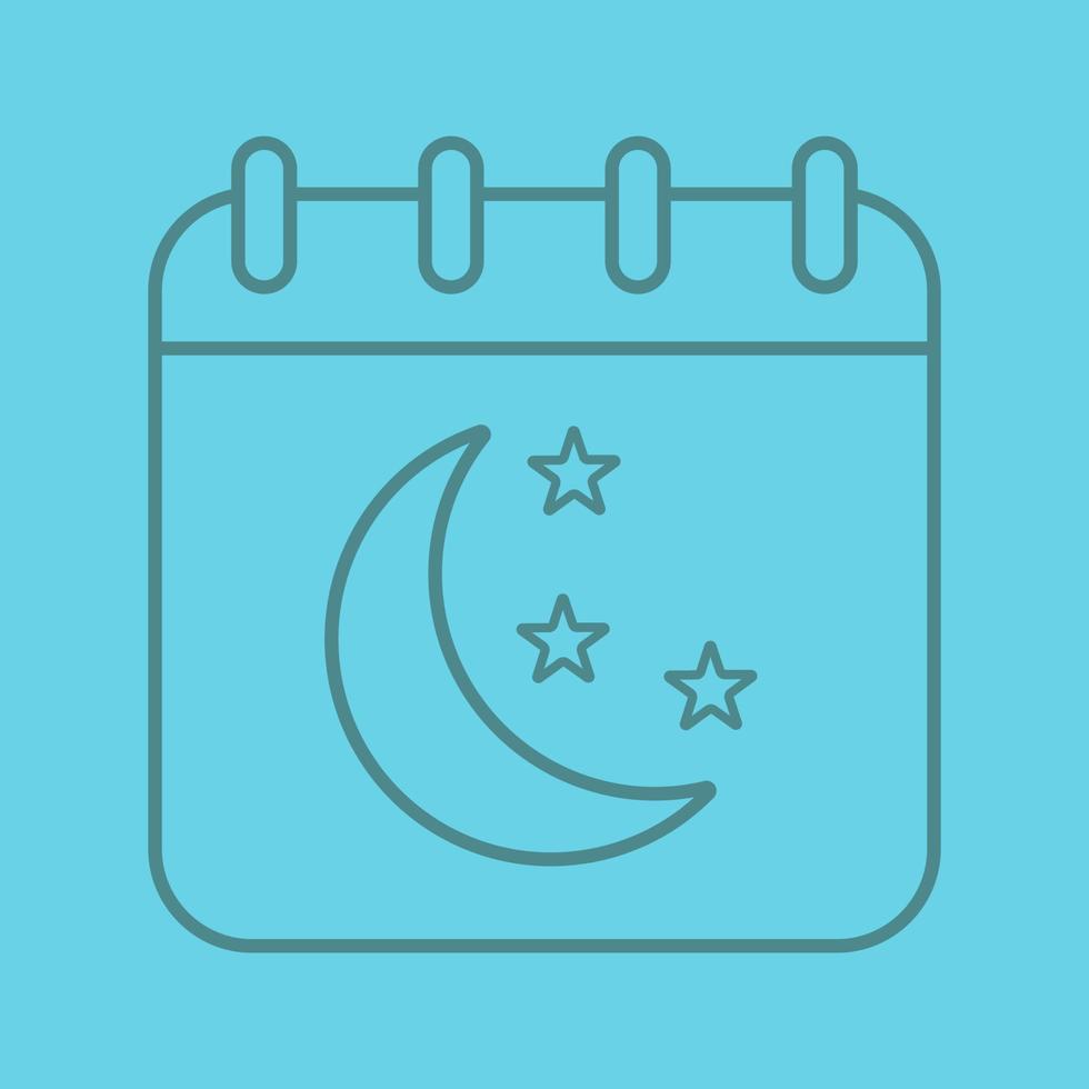 icône linéaire de couleur de calendrier de nuit. page de calendrier avec la lune et les étoiles. symboles de contour de ligne mince sur fond de couleur. illustration vectorielle vecteur