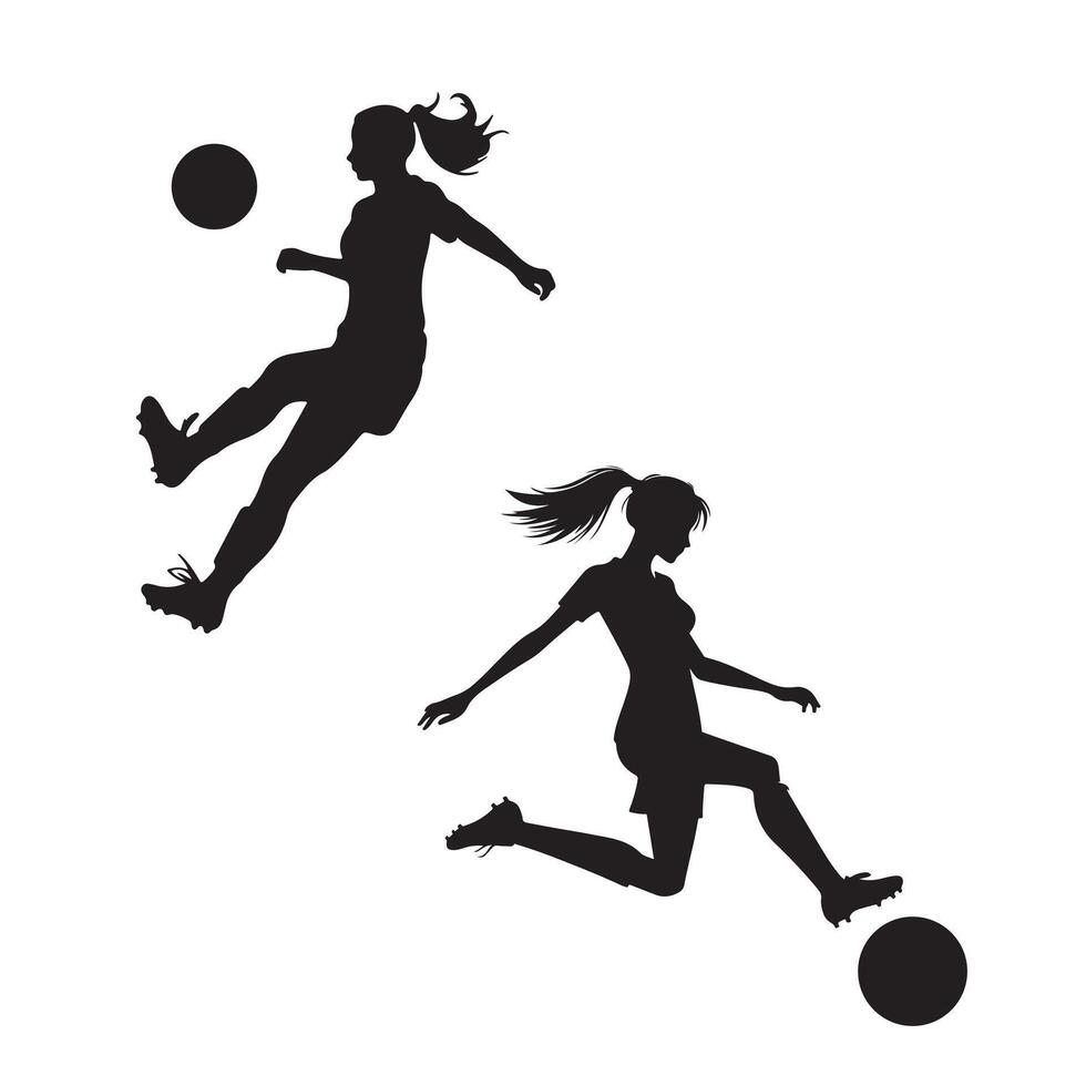 une vecteur silhouette de une les filles ébrasement Football isolé sur une blanc Contexte