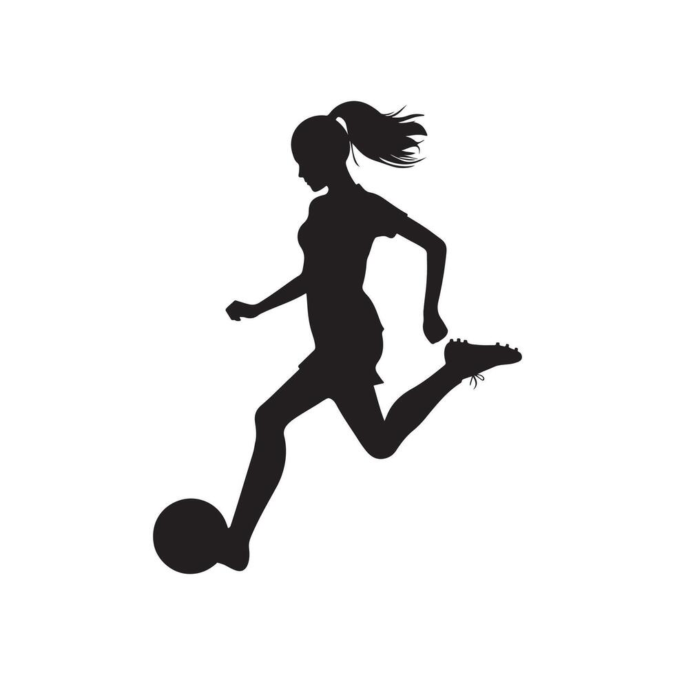 une vecteur silhouette de une fille en jouant Football isolé sur une blanc Contexte
