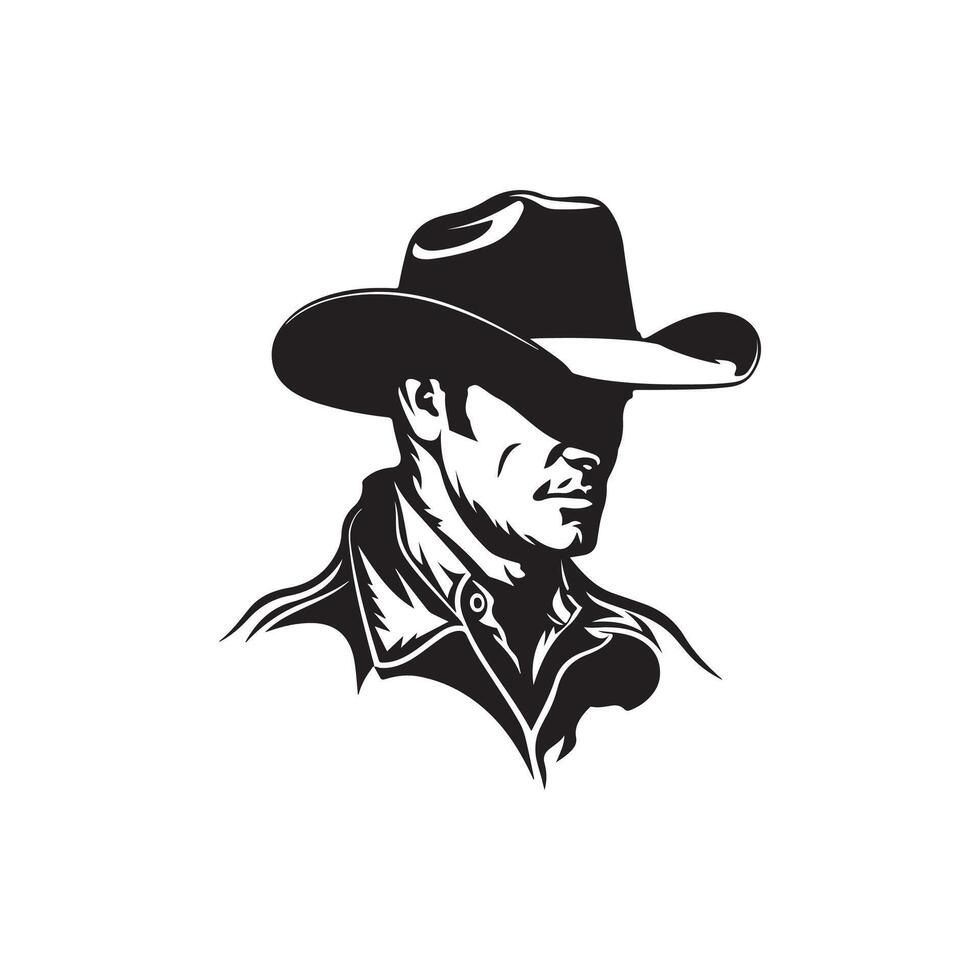 cow-boy tête silhouette noir vecteur illustration logo icône portrait blanc Contexte