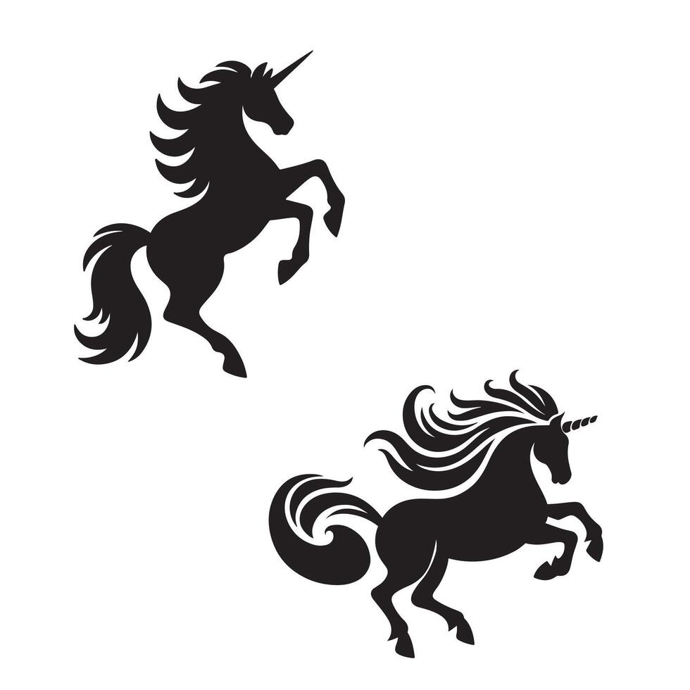 deux Licorne sauter ensemble noir vecteur silhouette illustration blanc Contexte