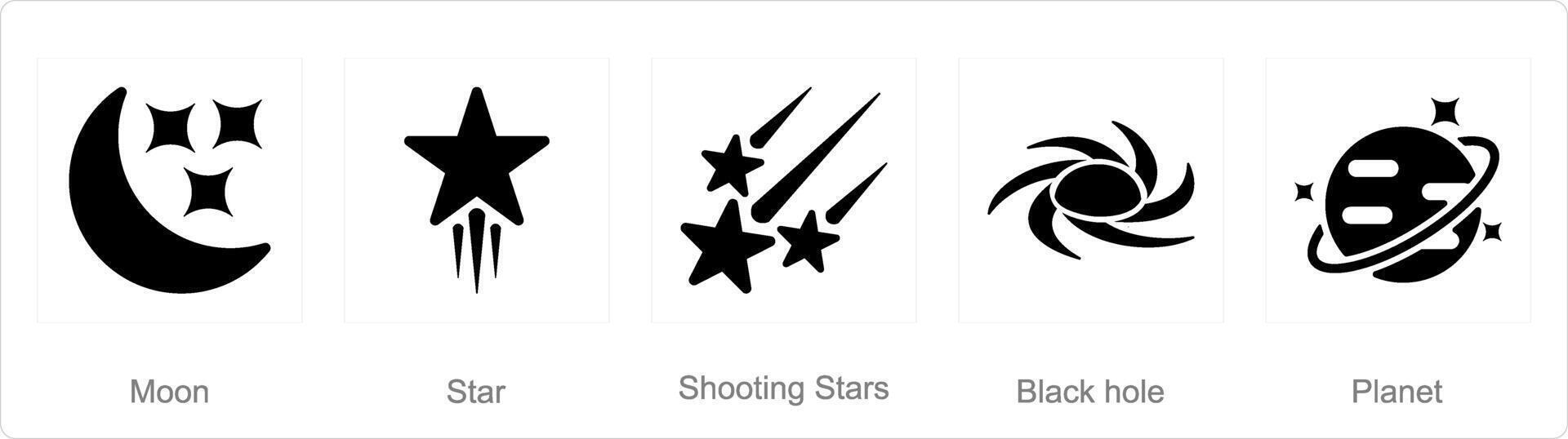 une ensemble de 5 astronomie Icônes comme lune, étoile, tournage étoiles vecteur