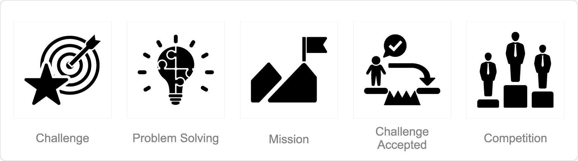 une ensemble de 5 défi Icônes comme défi, problème résoudre, mission vecteur