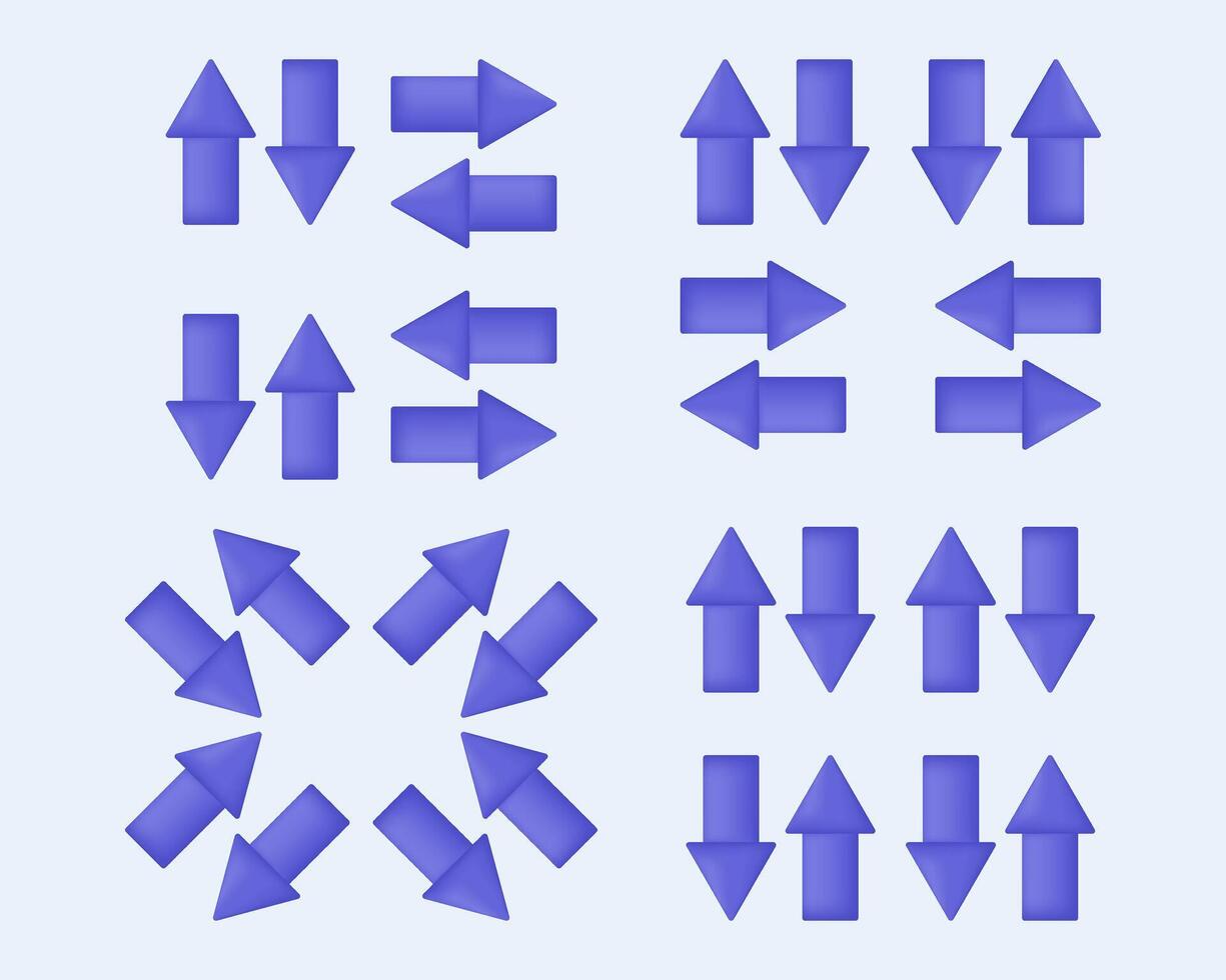 3d réaliste concept violet La Flèche Icônes ensemble vecteur conception