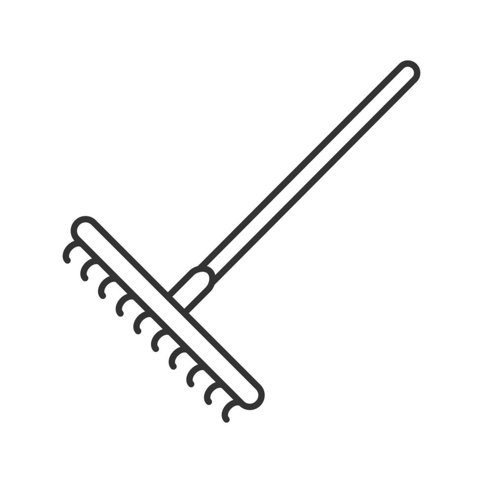 icône linéaire de râteau. symbole de contour d'outils de jardin. illustration de fine ligne de travail d'automne. dessin de contour isolé de vecteur