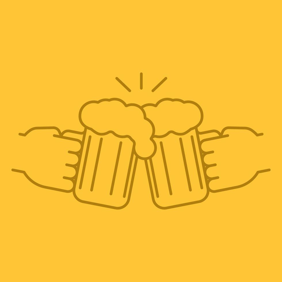acclamations icône linéaire de couleur. mains tenant des verres à bière de grillage. symboles de contour de ligne mince sur fond de couleur. illustration vectorielle vecteur