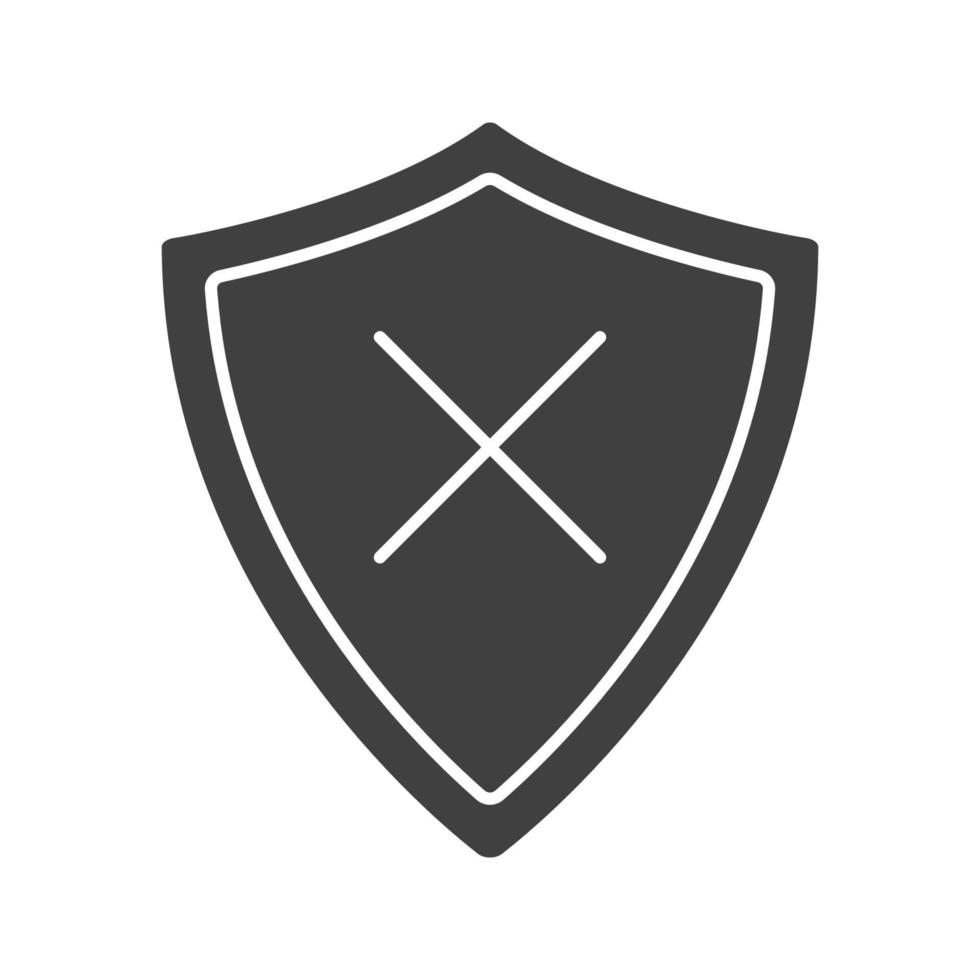 icône de glyphe de sécurité. symbole de silhouette. bouclier de protection avec croix d'annulation. espace négatif. illustration vectorielle isolée vecteur