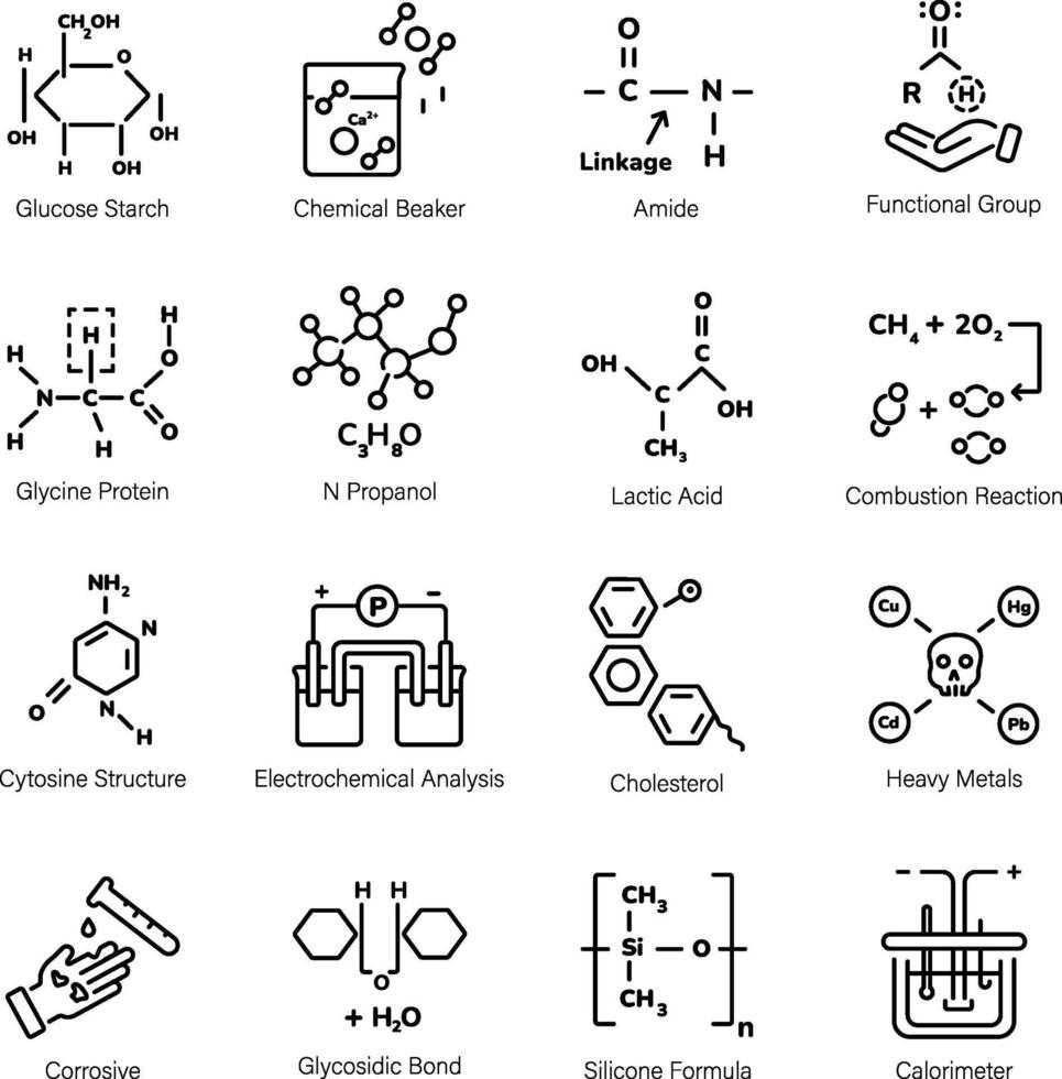 pack d & # 39; icônes linéaires d & # 39; éducation chimie vecteur