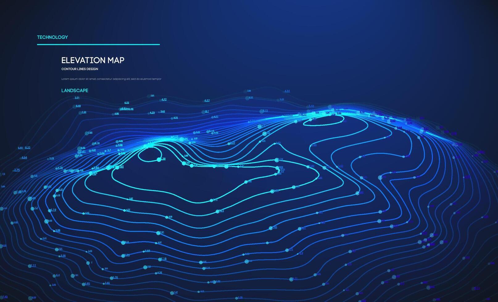 topographique carte bleu La technologie Contexte. gros Les données élévation carte avec contour lignes. topographique paysage conception. vecteur