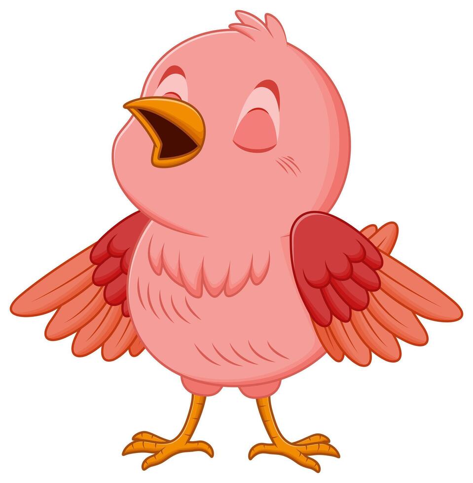 mignonne rouge oiseau dessin animé en chantant vecteur illustration. animal éducation icône concept