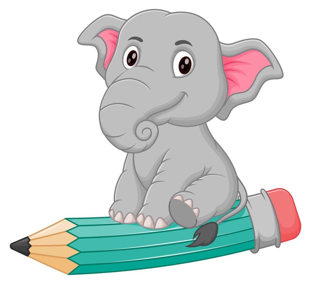 mignonne l'éléphant dessin animé équitation une en volant crayon vecteur illustration. animal éducation icône concept