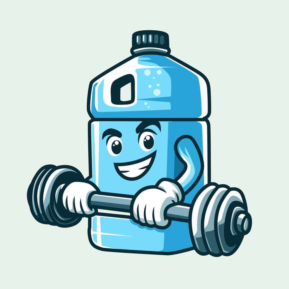 mascotte logo gallon l'eau recharge ouvrier porter une haltère vecteur