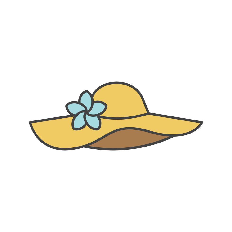 chapeau de plage pour femmes avec icône de couleur de fleur. illustration vectorielle isolée vecteur