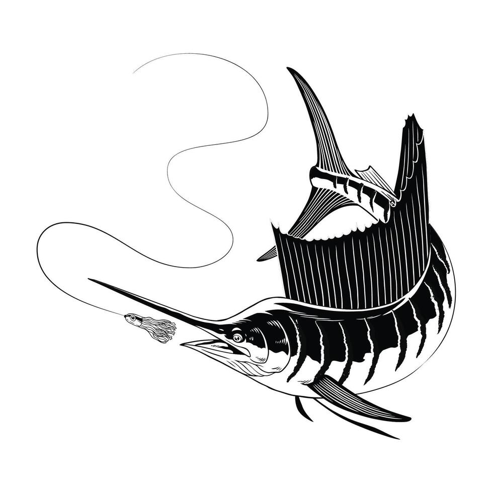 voilier ciselure pêche appât noir et blanc isolé vecteur