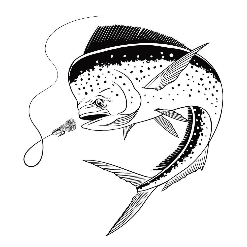 dorado poisson main tiré illustration noir et blanc vecteur