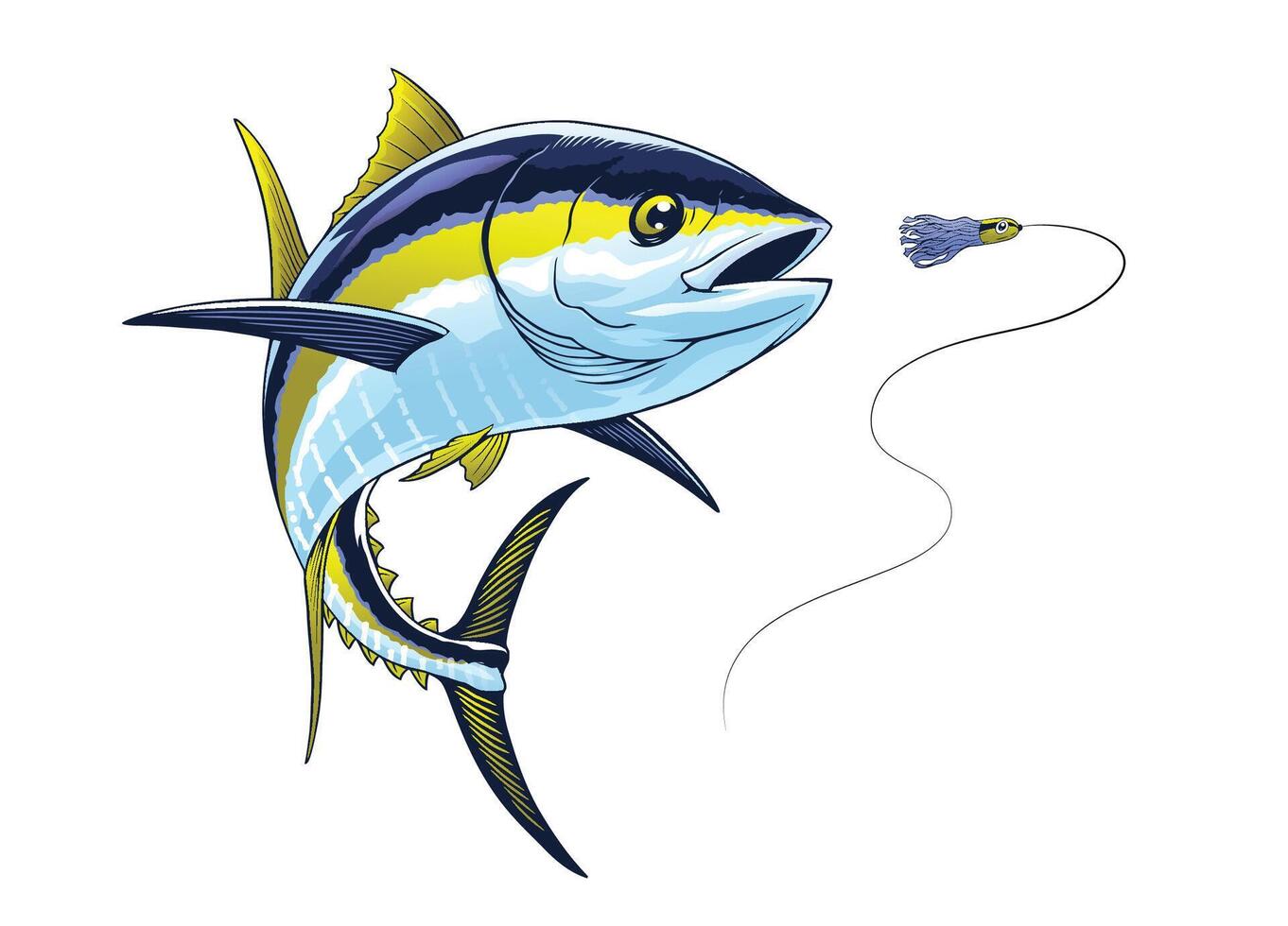 albacore thon poisson contagieux le pêche leurre réaliste illustration vecteur