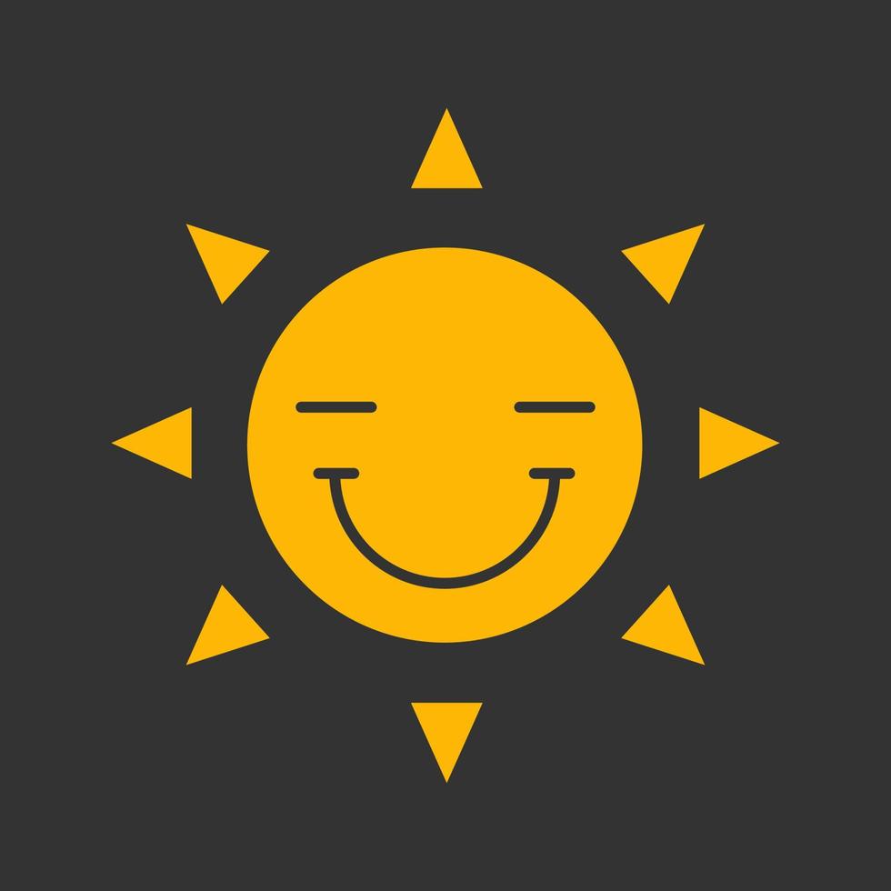 icône de couleur de glyphe de sourire heureux de soleil. smiley avec les yeux fermés. bonne humeur. symbole de la silhouette sur fond noir. espace négatif. illustration vectorielle vecteur