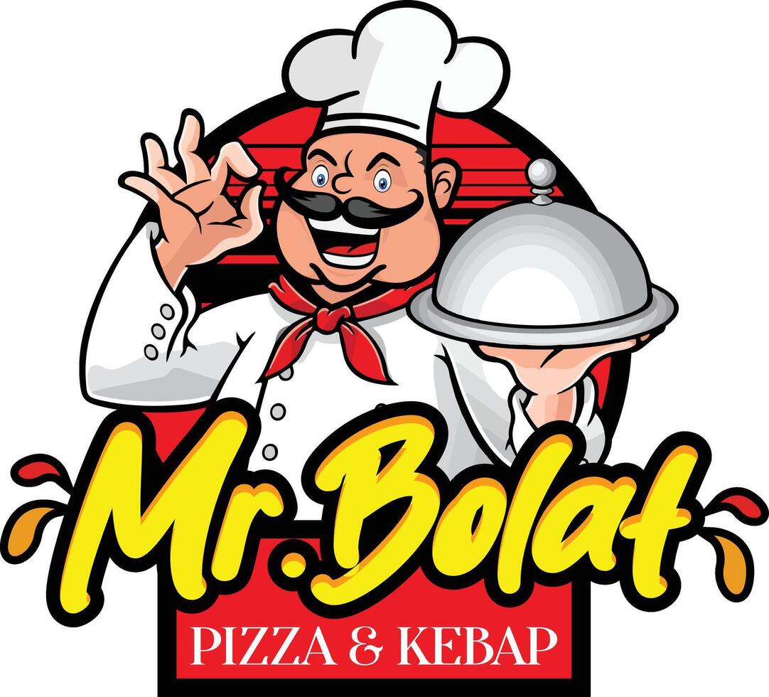chef dessin animé personnage mrbolat Pizza et kebap logo vecteur