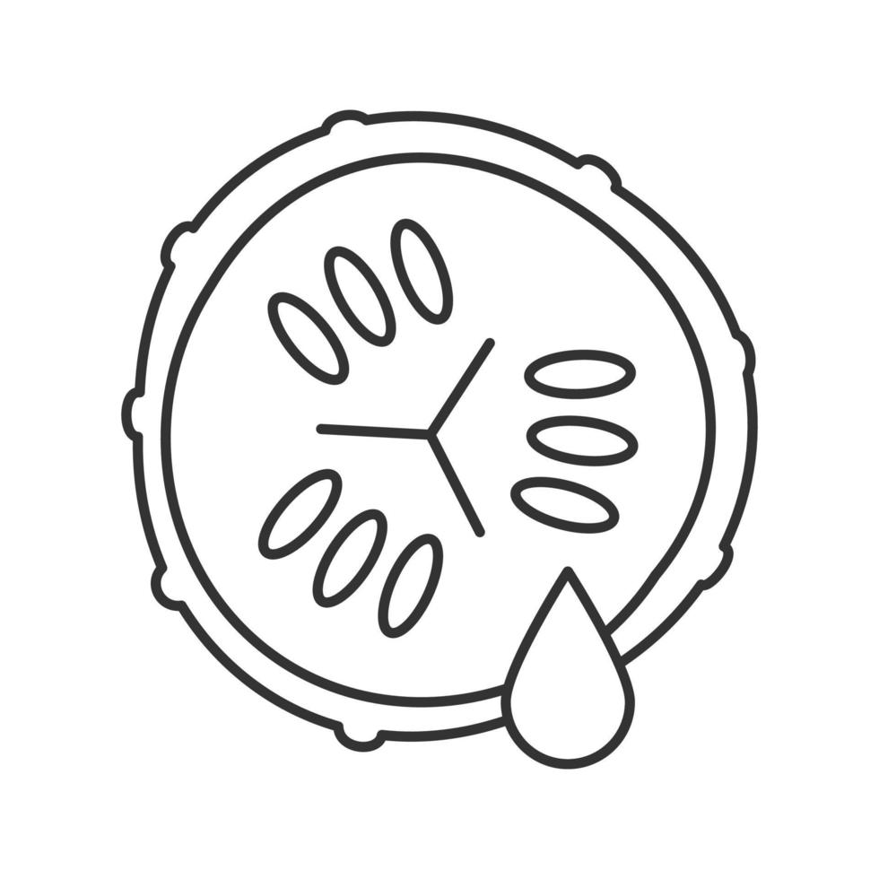tranche de concombre avec icône linéaire de jus. spa. illustration de la ligne mince. symbole de contour de masque facial de concombre. dessin de contour isolé de vecteur