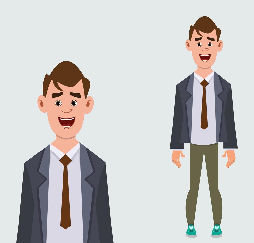 personnage de dessin animé mignon homme d'affaires debout pose illustration vectorielle pour votre conception, mouvement ou animation. vecteur